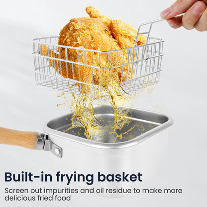 Deep Fryer Pot Stainless Steel Frying Pan with Basket and Lid Portable Square Deep Frying Pots Food Grade Cooking Tools Kitchen