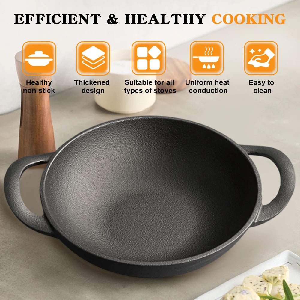 Cast Iron Pan Cooking Pot with 2 Handles Saute Pan Multi-Purpose Non-Stick Frying Pan 19cm for Camping Cooking