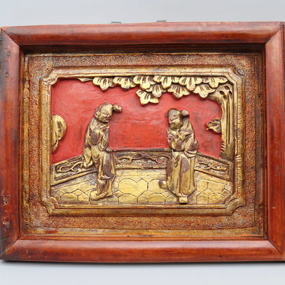 Old Carving Panel, Wall Decoration, Gilded Figurine Decoration