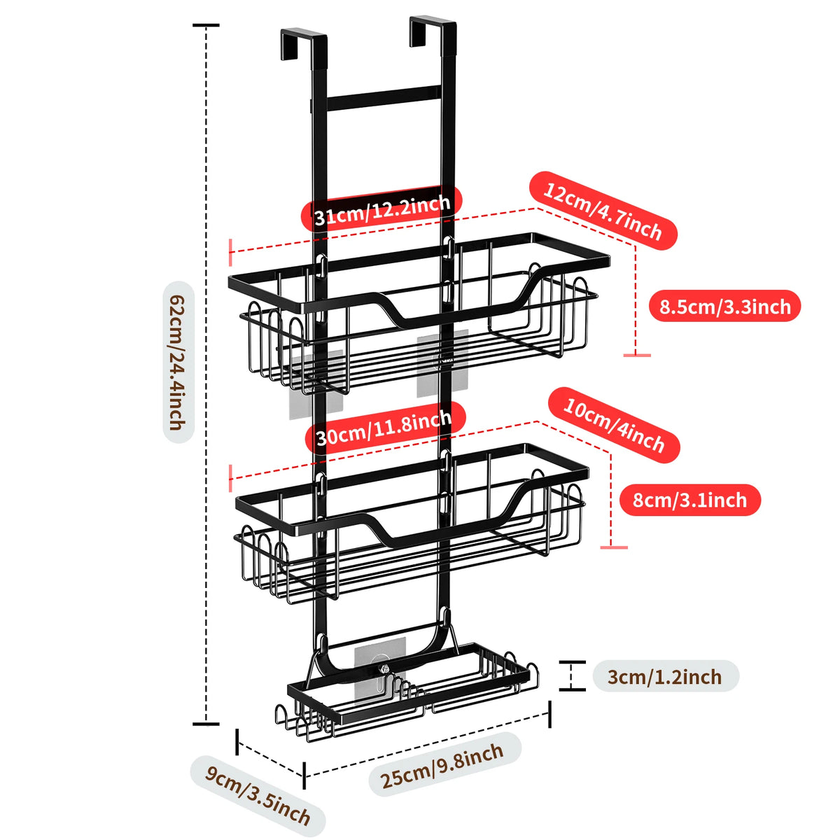 1pc Hanging Storage Rack Over the Door Bathroom Shower storage shelf Punch free Black