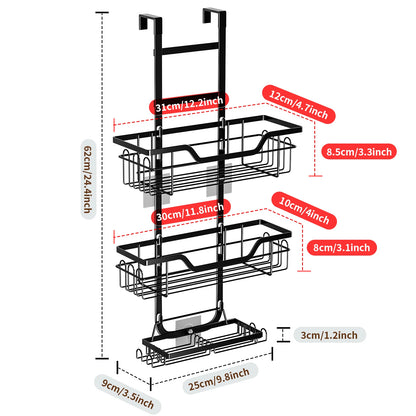 1pc Hanging Storage Rack Over the Door Bathroom Shower storage shelf Punch free Black