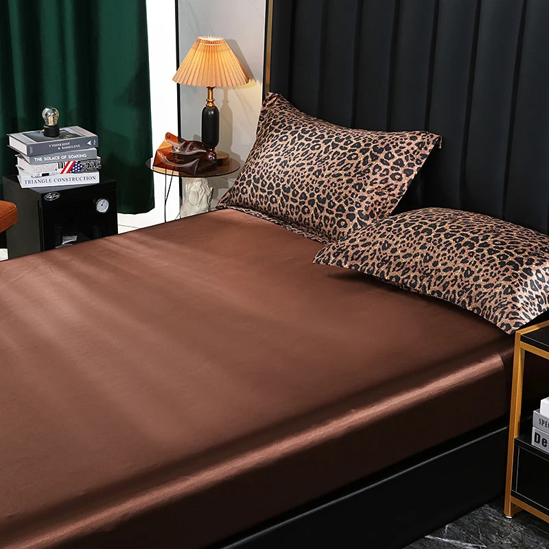 Mulberry Silk Bed Sheet Set with Fitted Sheet Flat Sheets Pillowcase Luxury Solid Color Bedding Sets Wrinkle-Free Antiallergic