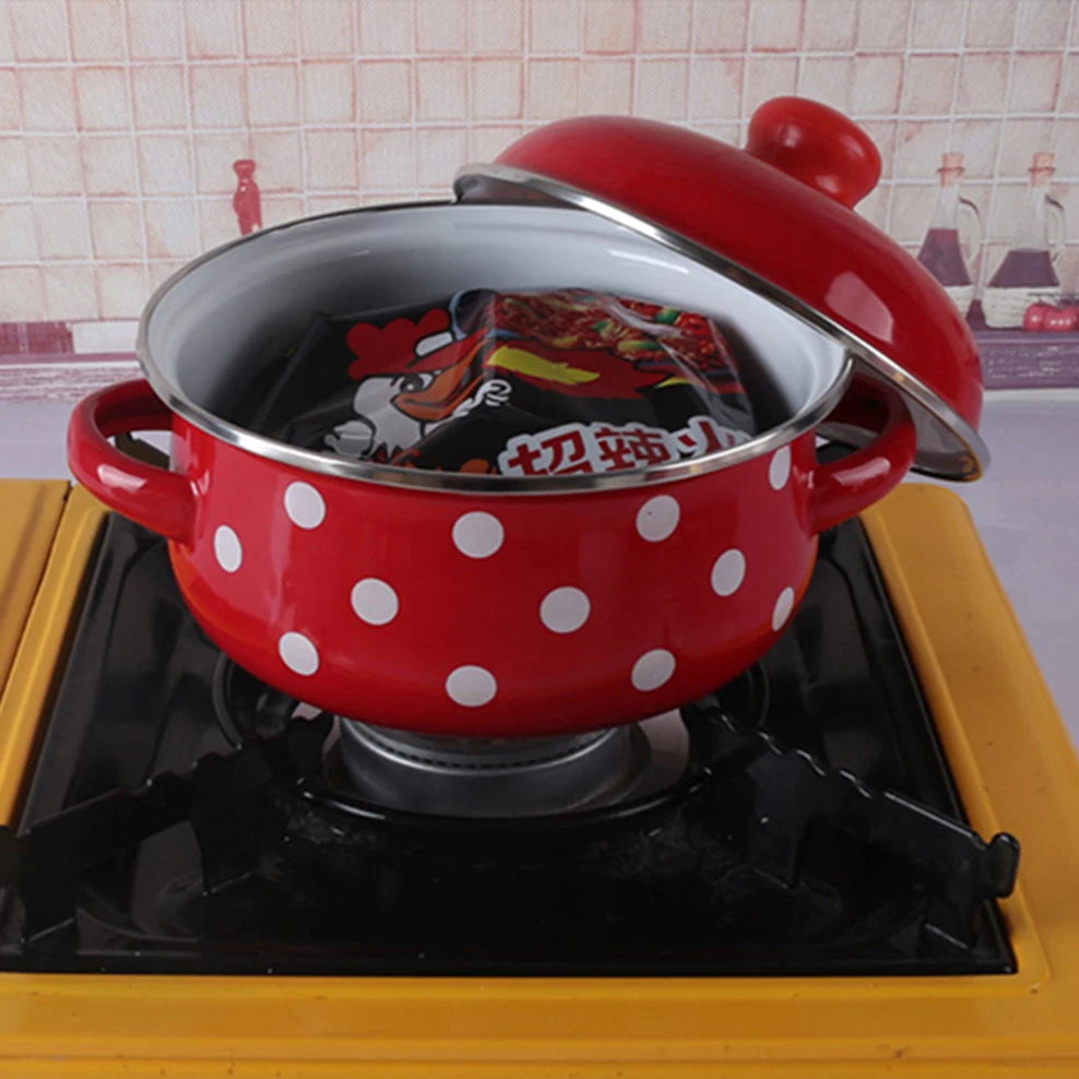 16/18/20CM Double Ears Speckled Stew Pot  Porcelain Enameled Soup Bowl With Lid Instant Noodle Bowl Induction Cooker Pot