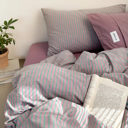 Simple Style Bedding Set Nordic Striped Duvet Cover Set 100% Cotton Flat Sheet Single Twin Size Double Bed Sheet Set For Bedroom