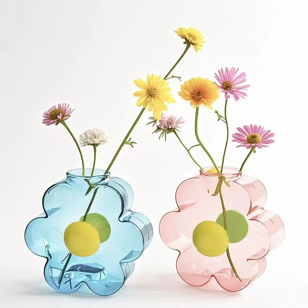 Unique  Glass Vases Small Flowers Vase Colorful Pot Girly Home Decor Bud Vases for Modern Living Room Office Bedroom Decor