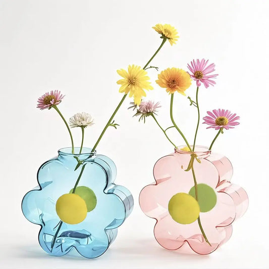 Unique  Glass Vases Small Flowers Vase Colorful Pot Girly Home Decor Bud Vases for Modern Living Room Office Bedroom Decor