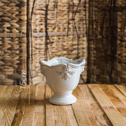 French Ceramic Vase Palace Flower Relief Decorative Living Room Flower Vases Retro Dining Room Desktop Ornaments Home Decoration
