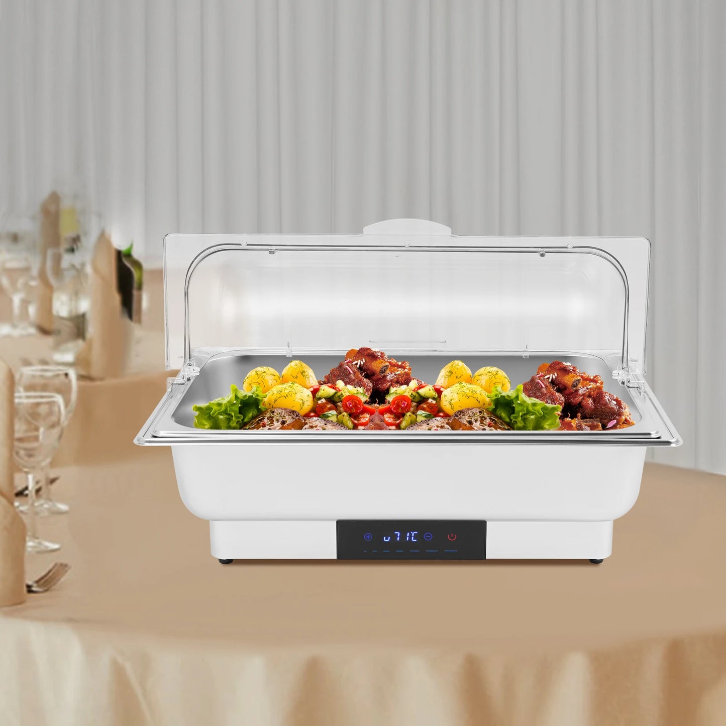 22*14.2*13.8in 600W Single Panel Chafing Dish Buffet Warmer Set Stainless Steel Food Warming Container with 4.92ft Power Cord