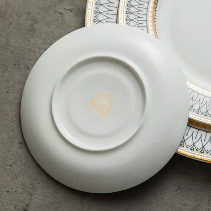 Creative Round Plaid Western Dinner Plate Exquisite Bone China Cooking Plate Modern Hotel Restaurant Tableware Kitchen Utensils