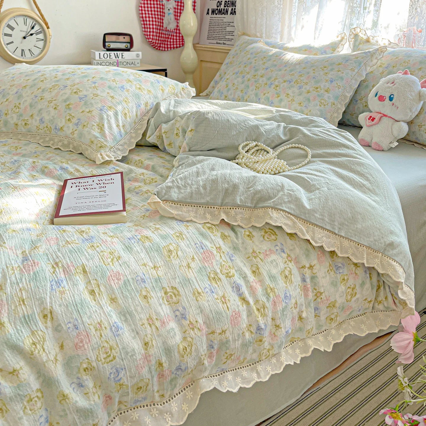 INS Princess Bedding Set Ruffle Lace Quilt Cover Romantic Bedclothes Woman Girls Home Decor Duvet Cover Set Korean Style Floral
