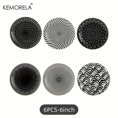 6PCS Tableware Phnom Penh Geometry Tableware 8/10 Inch Ceramic Dinner Plate Dish Porcelain Salad Plate Steak Serving Plate