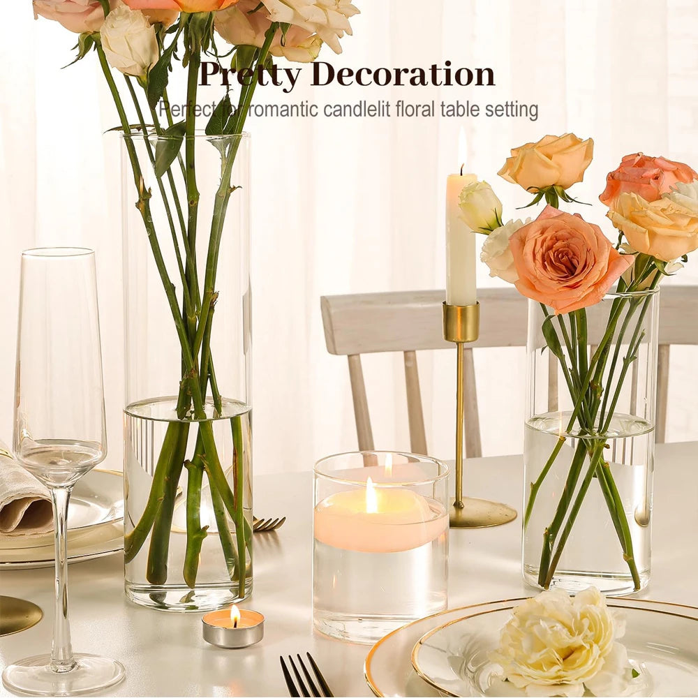 Glass Cylinder Vases 4/6/8 Inch Tall Clear Vases for Centerpieces Weeding Decoration, Clear Glass Flower Vases Hurricane