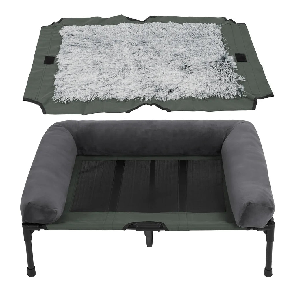 XXL XL Large Dog Bed Outdoor Raised Dog Bed with Cooling Breathable Mat and Soft Plush Mat Pet Puppy Camping Cot for Home Garden
