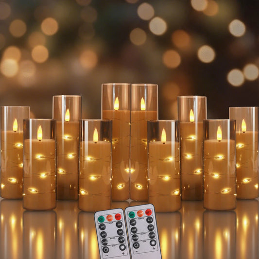 Flickering Flameless LED Candles Set with Timer Stable Acrylic Shell and Embedded Star String Battery Operated Romantic Candles