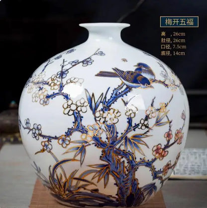 Vase ceramics underglaze color hand-painted plants high-end retro suitable home livingroom flower arrangement light luxury sense