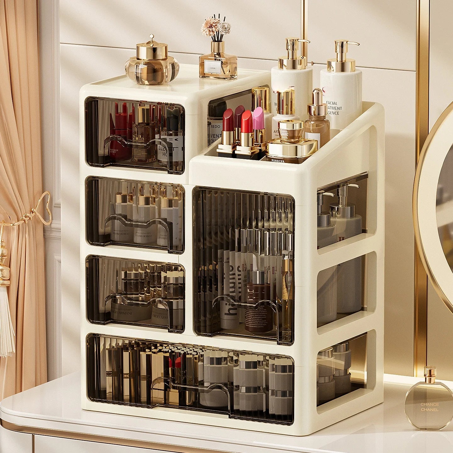 Drawer-style cosmetics storage box, high-end dressing table, lipstick, skin care products, jewelry shelf, desktop storage box