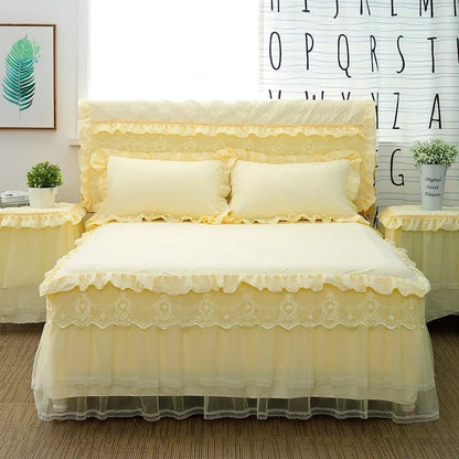 Princess 1 Piece Lace Bed Skirt + 2 Piece Pillowcases Bedding Bedspreads Sheet Pink Lace Bedding Set Bed For Girl Bed Cover
