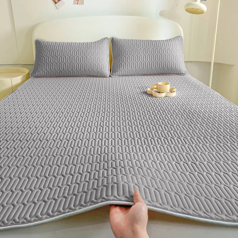 1pc Soft Latex Quilted Bed Sheet Summer Breathable Ice Silk Cool Bedsheet Solid Color Anti-slip Mattress Mat No Pillowcase