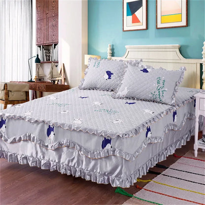 100% Cotton Thicken Quilted Bedspread King Queen Size Princess Lace Bed Skirt Pure Cotton Bed Cover Not Including Pillowcase