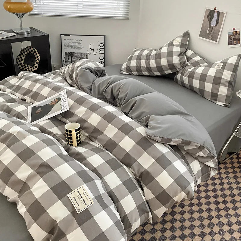Bed Linen Sheets Duvet Cover Four-piece Set of Washed Cotton Bedding Quilt Covers Three-piece Set for Student Dormitories