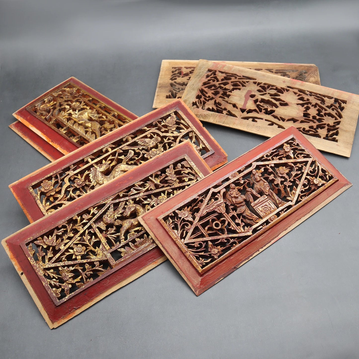 Old Wooden Carving Panels from Canopy bed, Wall Decoration