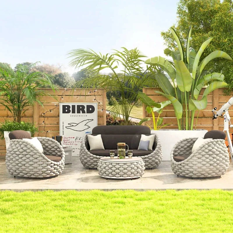 Outdoor Patio Sofa Set Wicker Garden Loveseat Cushioned Rattan Furniture Backyard Porch Seating All Weather Durable