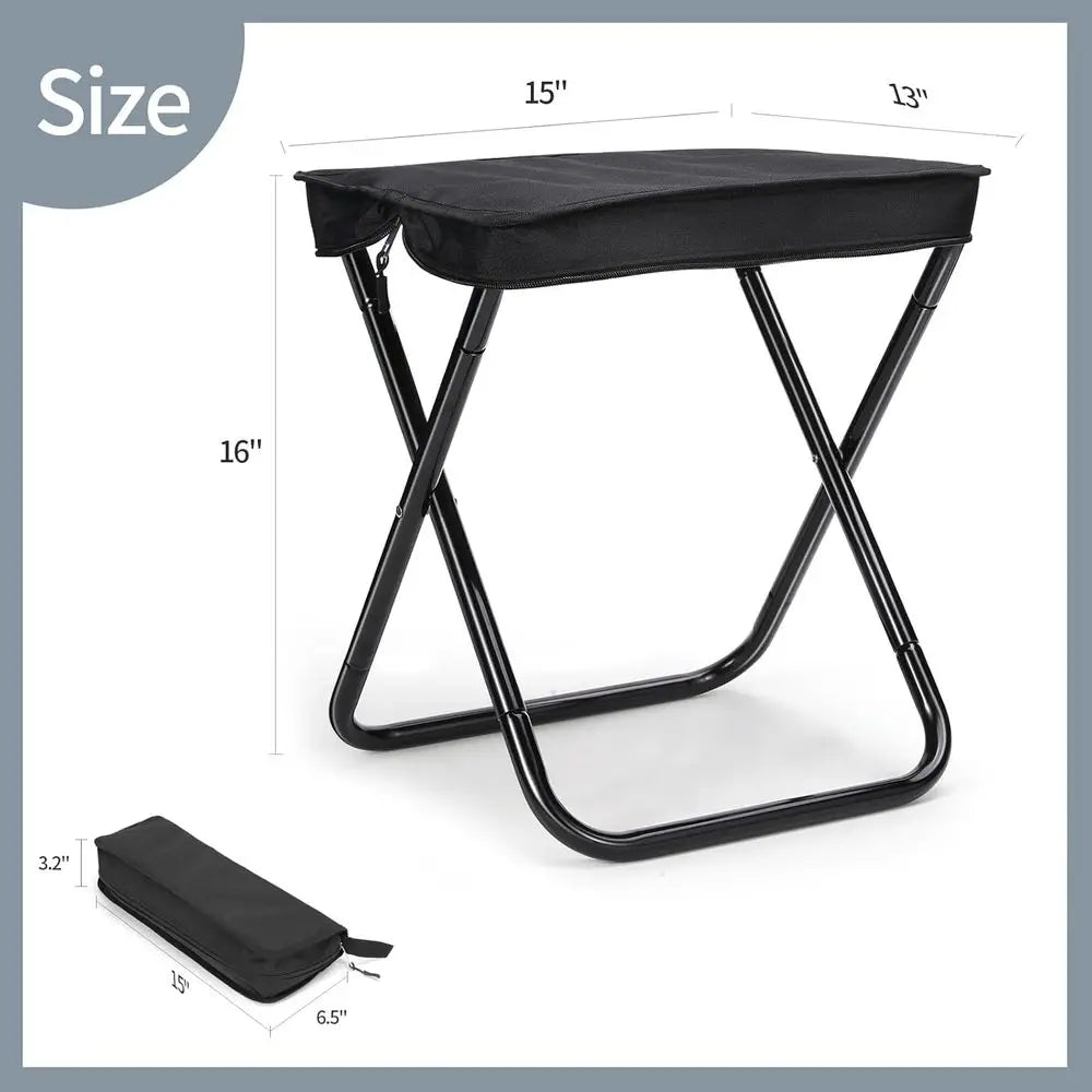 Ultralight Folding Stool for Outdoors, Gardening, Beach, and Hiking - Black, 16 High
