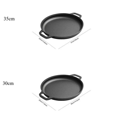 Round Cast Iron Frying Pan Double Handle Grill Pancake Pizza Pan Multipurpose Cooking Pan for BBQ Camping Kitchen Supplies