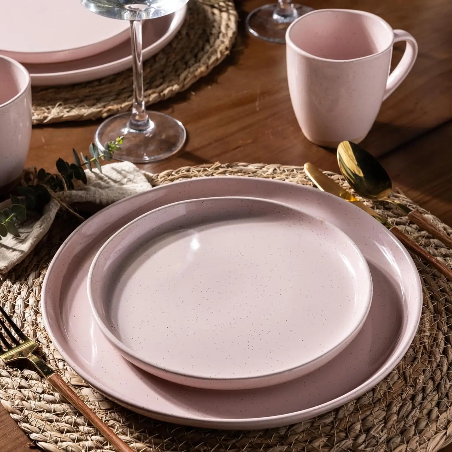 Ceramic Dinnerware Sets for 6, 24Pieces Handpainted Plates and Bowls Set with Rustic Terracotta Underside, Scratch Resistant Sto