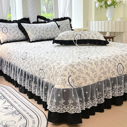 1pc Quilted Bedspread for Beds Thick Blanket with Lace Single/Queen/King Size Flower Printed Quilted Bed Cover Soft Bedspreads