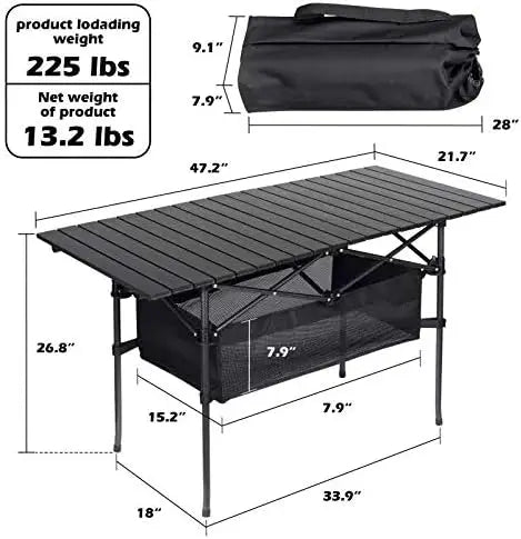 Folding Camping Table with Storage Bag 4ft Portable Aluminum Camp Table Patio Table Beach Table for Outdoor Picnic BBQ