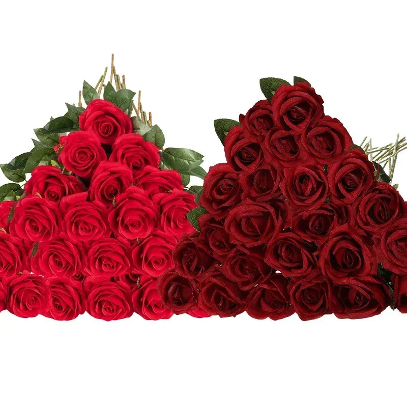 50 Pcs Velvet Rose Artificial Rose Flowers Real Touch Fake Roses Florals for Valentine's DIY Wedding Bouquet Party Home Decor
