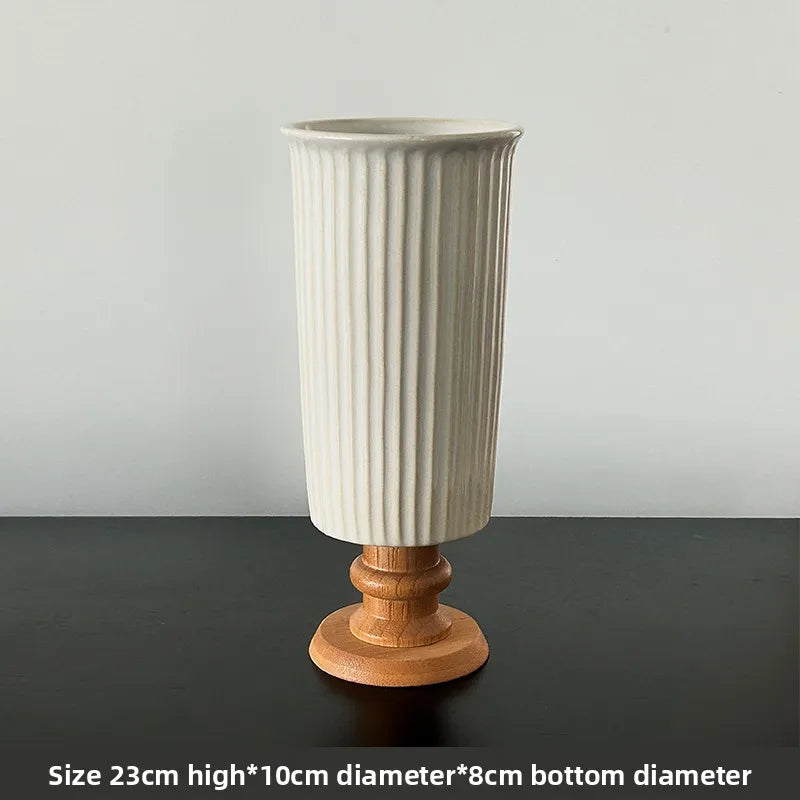 1PC French relief white creative ceramic wooden vase for living room, home and hotel decoration