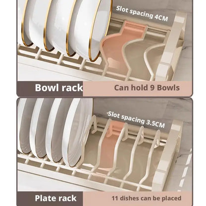 Pull Out Cabinet Dish Storage Rack Stainless Steel Plate Drain Stand Holder Kitchen Drawer Built-in Bowl Rack Basket Organizer