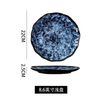 Creative Kiln-Change Bowl and Plate Tableware Home Retro Ceramic Tableware Hotel Dish Plate Rice Bowl Set Home Fish Plate