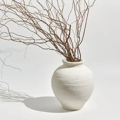 White Ceramic Large Vase, 11 Tall Zen Style vase, Terra Cotta Pitcher Vase, Distressed Farmhouse Decor, Pottery Decorative Flow