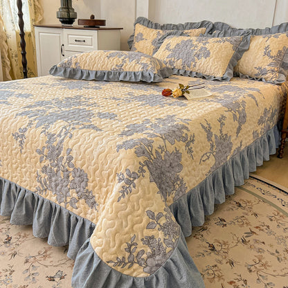 1pc Quilted Bedspread with Ruffles Thickened Flower Printed Bed Cover Queen/King Size Bedspreads colchas y coverlets 침대 패드