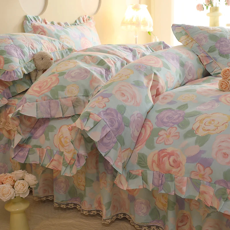 1pc Pure Cotton Duvet Cover Ruffles Quilt Cover Queen Size Comforter Cover Skin-friendly Bedding funda nordica (No Pillowcase)