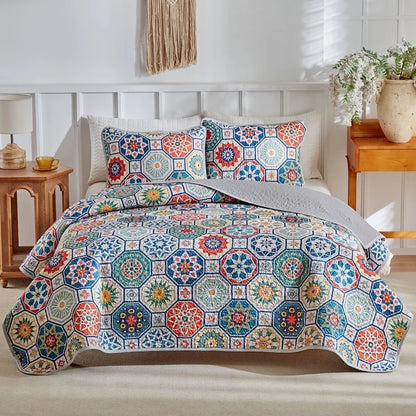 2026 Quilted Bedspread Set Microfiber Bed Cover+Pillowcase Floral Geometric Print Patchwork Summer Quilt Full King Drop Shipping