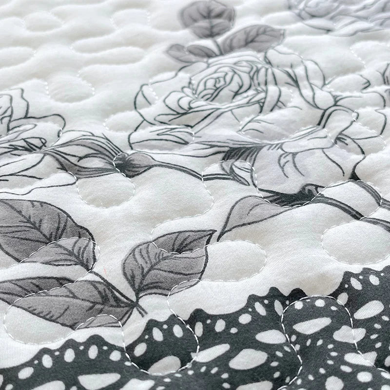 1pc Quilted Bedspread for Beds Thick Blanket with Lace Single/Queen/King Size Flower Printed Quilted Bed Cover Soft Bedspreads