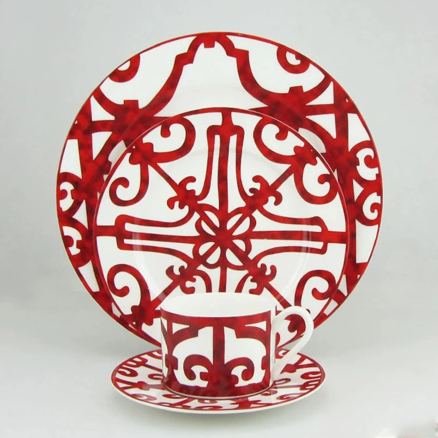 Bone China Plate set Hotel Restaurant Decoration, Household Steak plates Coffee cups & saucer Creativity window paper-cut Design
