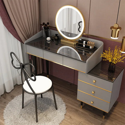 Modern Simple Bedroom Dressing Table Ins Style Storage Dressing Table Integrated Light Luxury Dressing Table Makeup Cabinet