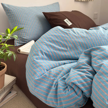 Simple Style Bedding Set Nordic Striped Duvet Cover Set 100% Cotton Flat Sheet Single Twin Size Double Bed Sheet Set For Bedroom