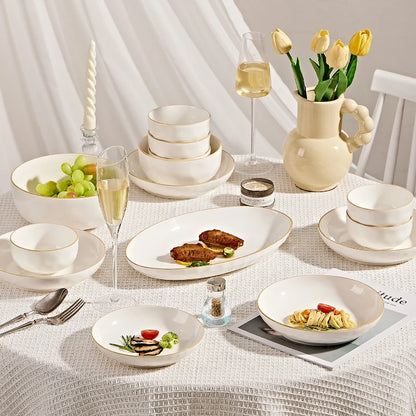 korean style white plates dinner sets ceramic gold rim 8 person dinner sets full set Casserole vajillas completa Bowl set
