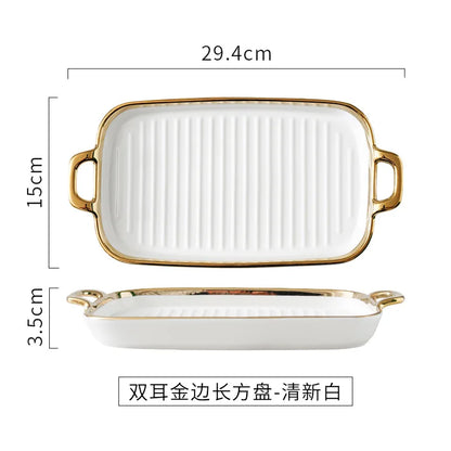 Binaural rectangular flat plate household ceramic tray snack board