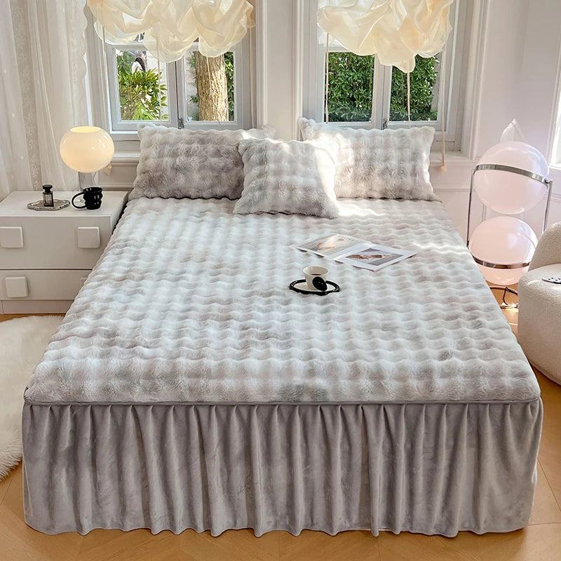 Bonenjoy Plush Bed Skirt for Winter Bed Cover Warm Bedspread Home Bed Skirts Ruffles Mattress Protector 침대스커트 (No Pillowcase)