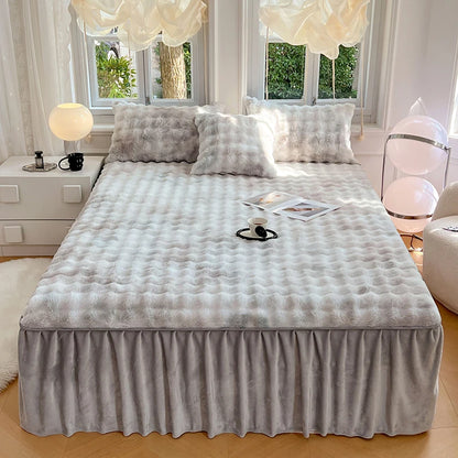 Bonenjoy Plush Bed Skirt for Winter Bed Cover Warm Bedspread Home Bed Skirts Ruffles Mattress Protector 침대스커트 (No Pillowcase)