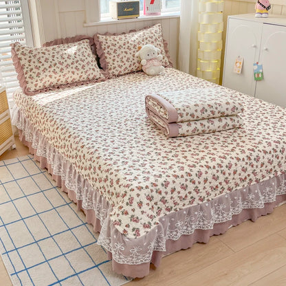 Bonenjoy Bedspread Floral Style Bed Linen Lace Bed Cover Quilted Bedsheet 250x260cm Bedspreads 침대커버 (Pillowcase Need Order)