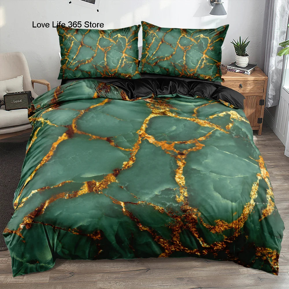 Classic 3D Marble Quilt Cover Set Bedding Sets Comforter Covers Pillowcases 3-Piece Duvet Cover Linens Bed 140x200 Bedspreads
