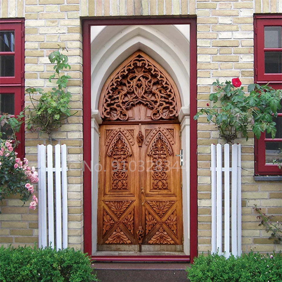 Arabic Style Door Sticker Self Adhesive Wallpaper Living Room Bedroom Decor Muslin Style Decal Door Cover Home Design Decoration